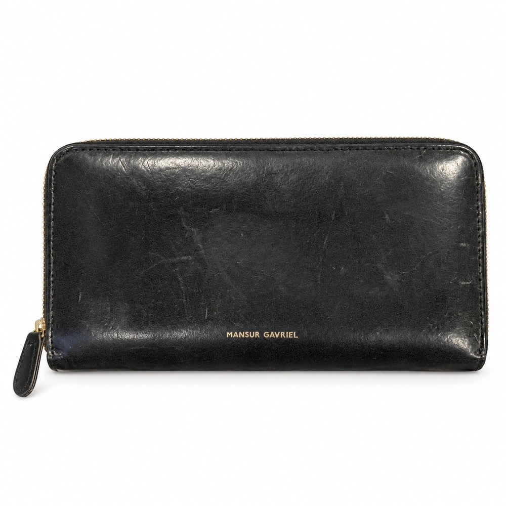 Mansur Gavriel Continental Wallet OS Black Flamme Red Leather Zip Around Italy